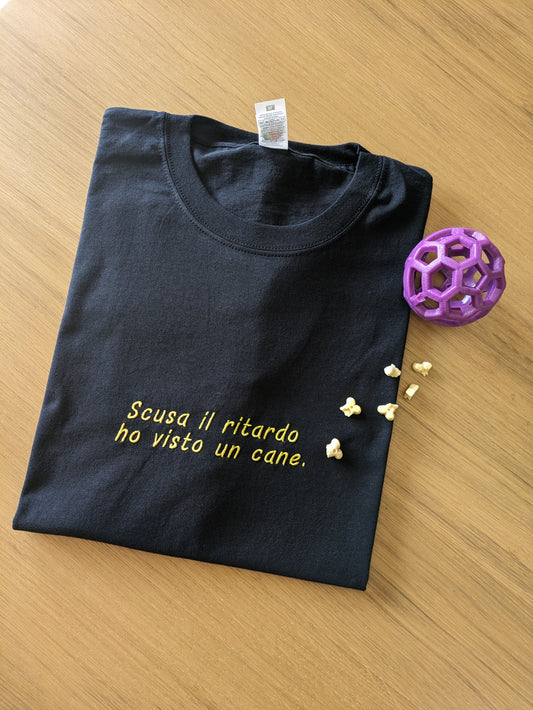 t shirt ricamata, frase cane, t shirt ricamata cane